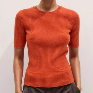 ME+EM Rin Knit Slim Tee Cashmere Small Paprika Orange